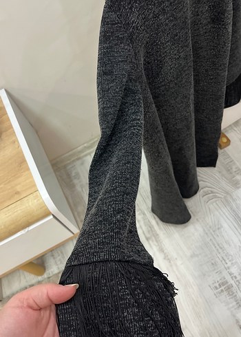 Gri Uzun Kollu Örgü Kadın elbise - Görsel 2