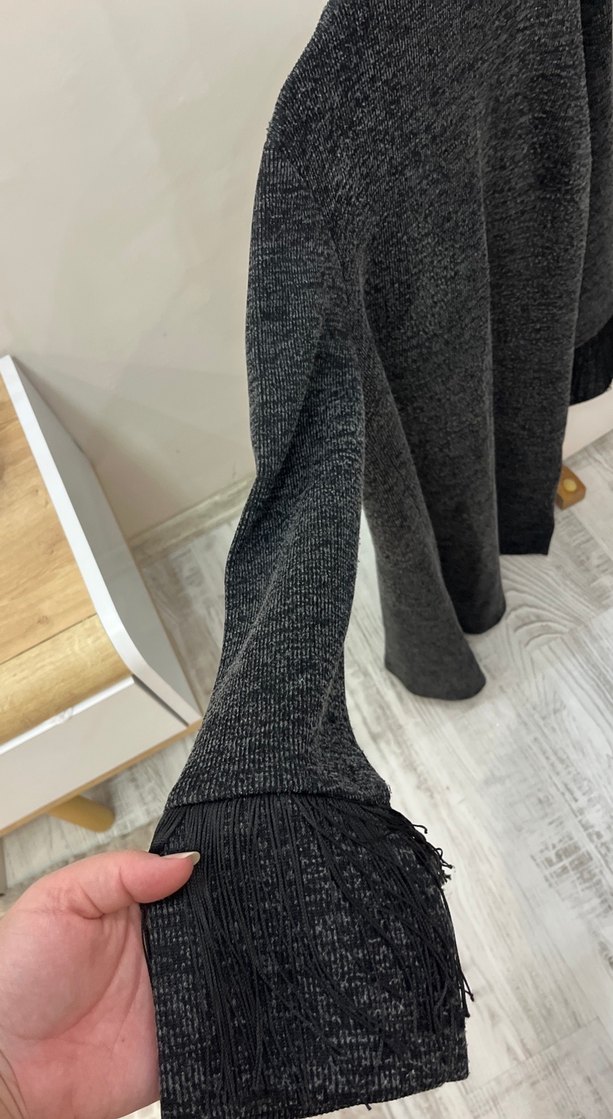 Gri Uzun Kollu Örgü Kadın elbise - Görsel 2