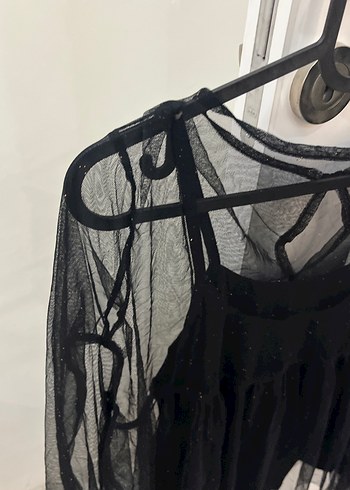 Siyah Transparan Uzun Kollu Strappy Bluz - Görsel 2