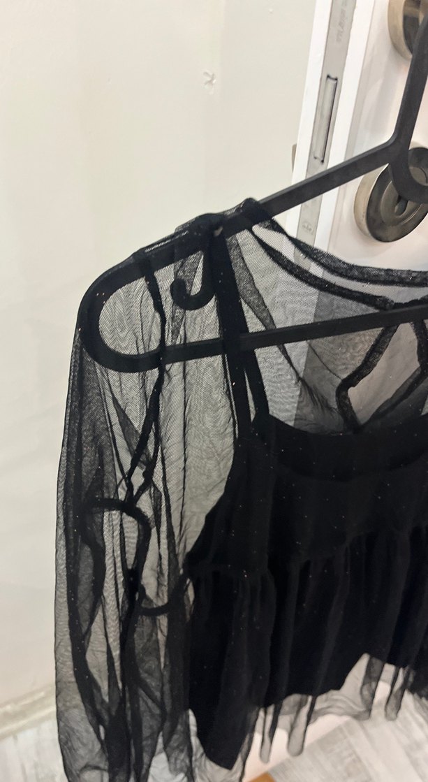 Siyah Transparan Uzun Kollu Strappy Bluz - Görsel 2