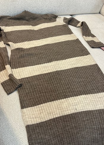 Çizgili Boğazlı Uzun Kollu Triko Kazak elbise - Görsel 2