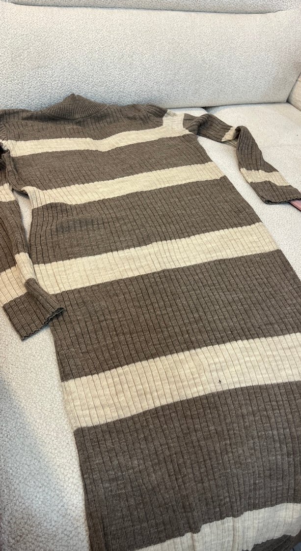 Çizgili Boğazlı Uzun Kollu Triko Kazak elbise - Görsel 2