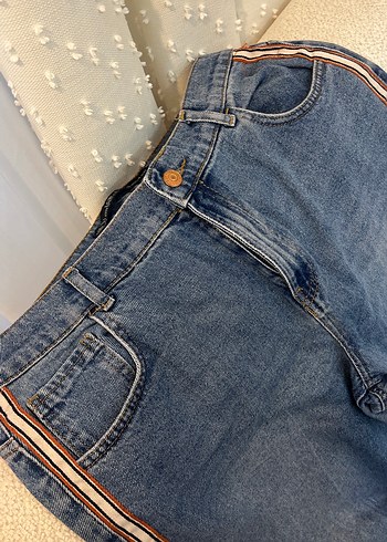 Nakışlı, Tokalı, Mavi Kadın Denim Pantolon - Görsel 2