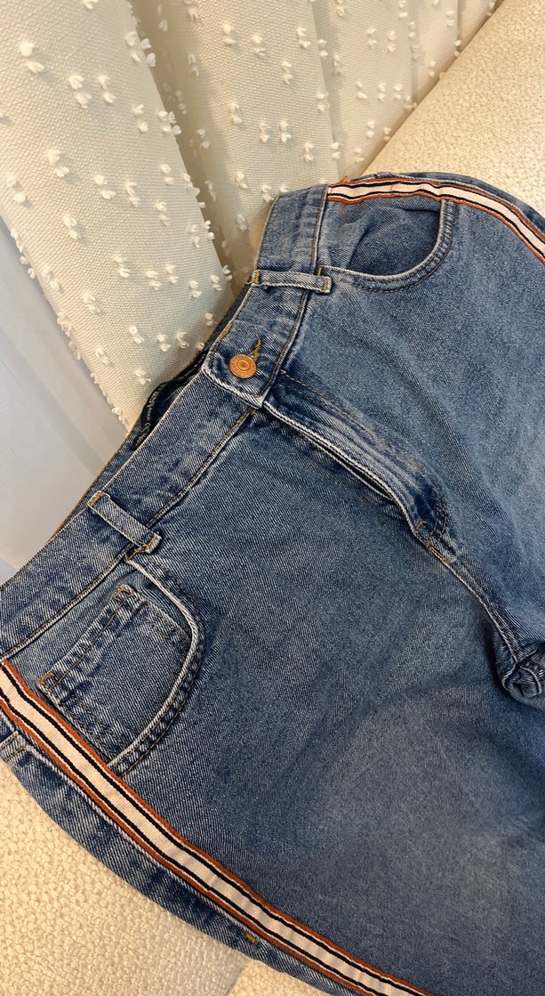 Nakışlı, Tokalı, Mavi Kadın Denim Pantolon - Görsel 2