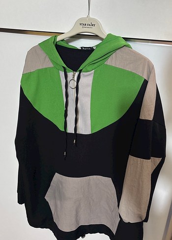 Yeşil Kapüşonlu Fermuarlı Oversize Sweatshirt