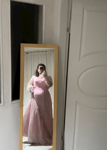 Pembe Dantel Uzun Kollu Midi Abiye - Görsel 6