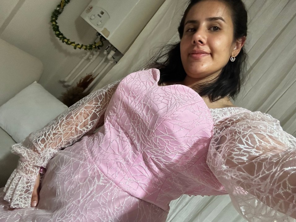 Pembe Dantel Uzun Kollu Midi Abiye - Görsel 5