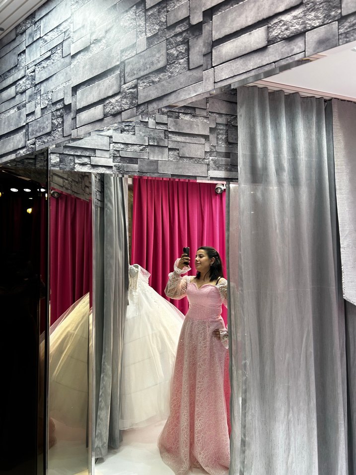 Pembe Dantel Uzun Kollu Midi Abiye - Görsel 2