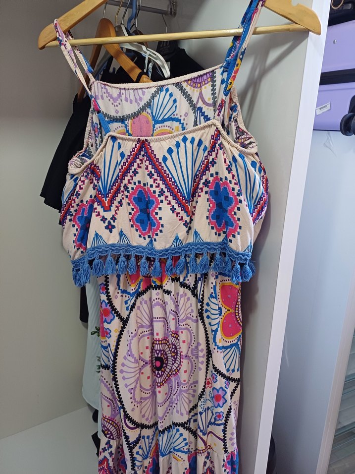 Renkli Püsküllü Uzun Bohem Elbise - Görsel 3