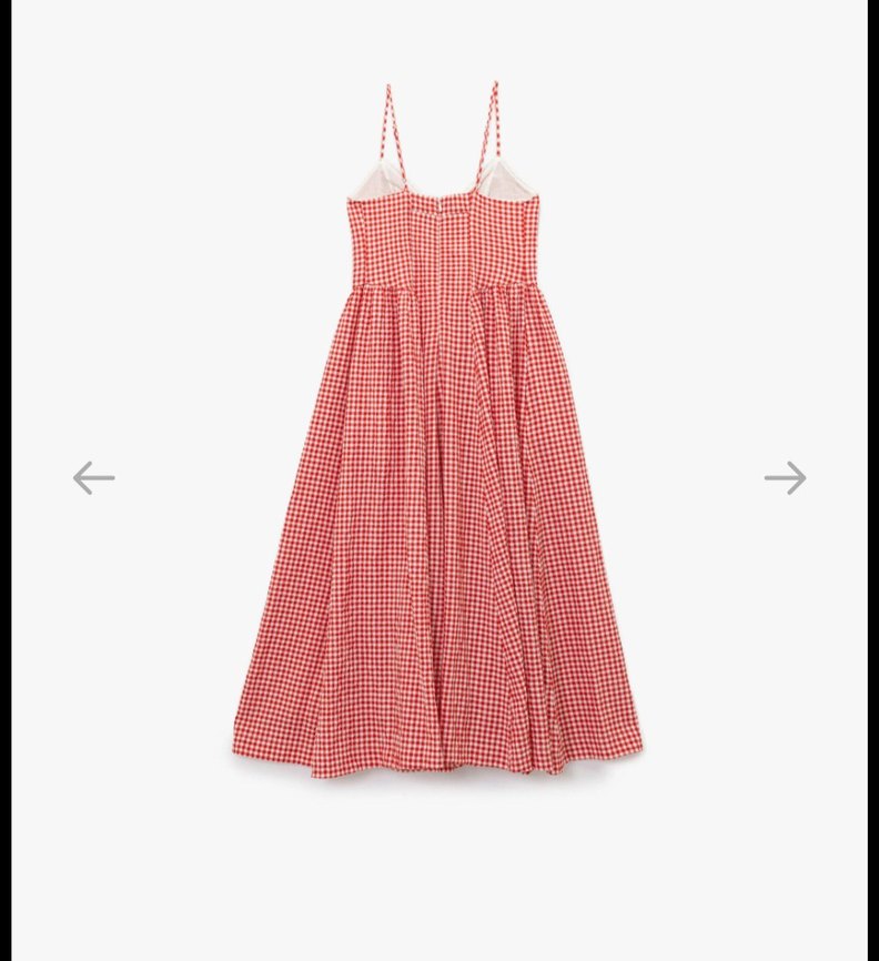 Kırmızı  pöti Kareli İnce Askılı Uzun Elbise - Görsel 2