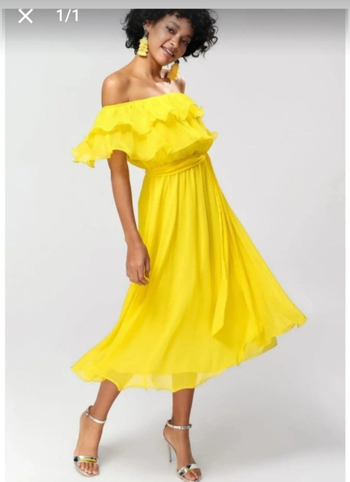 Sarı Straplez Fırfırlı Uzun Bohem Elbise - Görsel 2