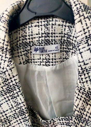 Düğmeli Mini Beyaz Gri Kadın Blazer Ceket etek takım - Görsel 6