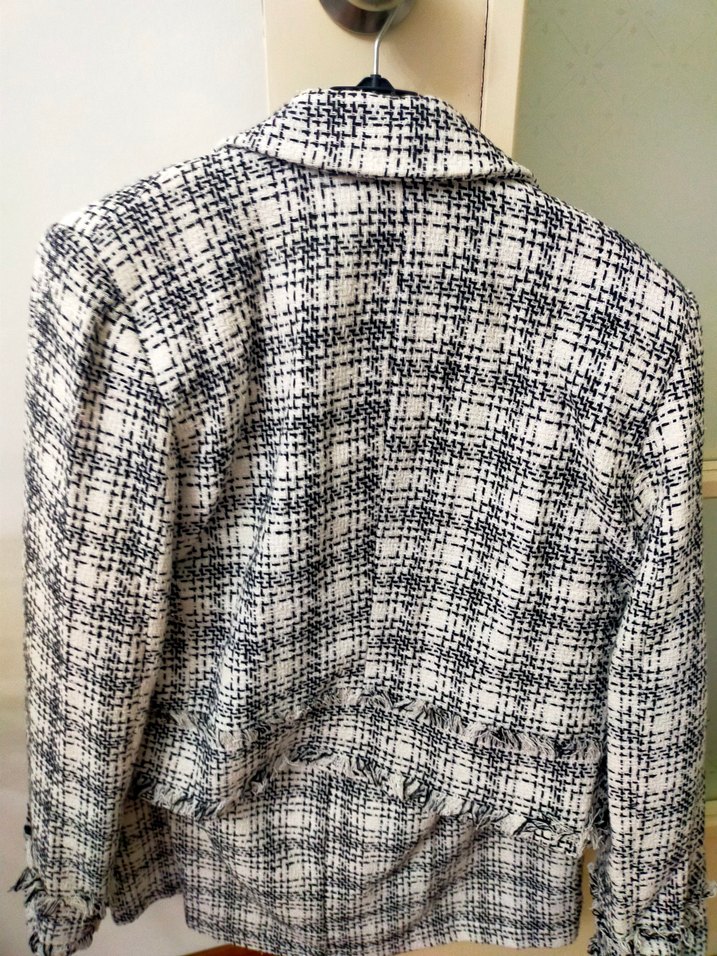 Düğmeli Mini Beyaz Gri Kadın Blazer Ceket etek takım - Görsel 5