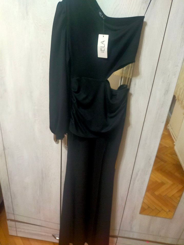 Siyah V Yaka Uzun Kollu Kadın Elbise - Görsel 2