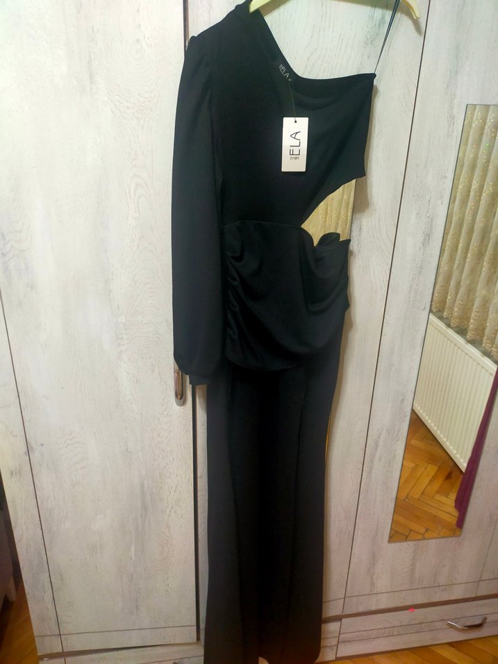 Siyah V Yaka Uzun Kollu Kadın Elbise - Görsel 3