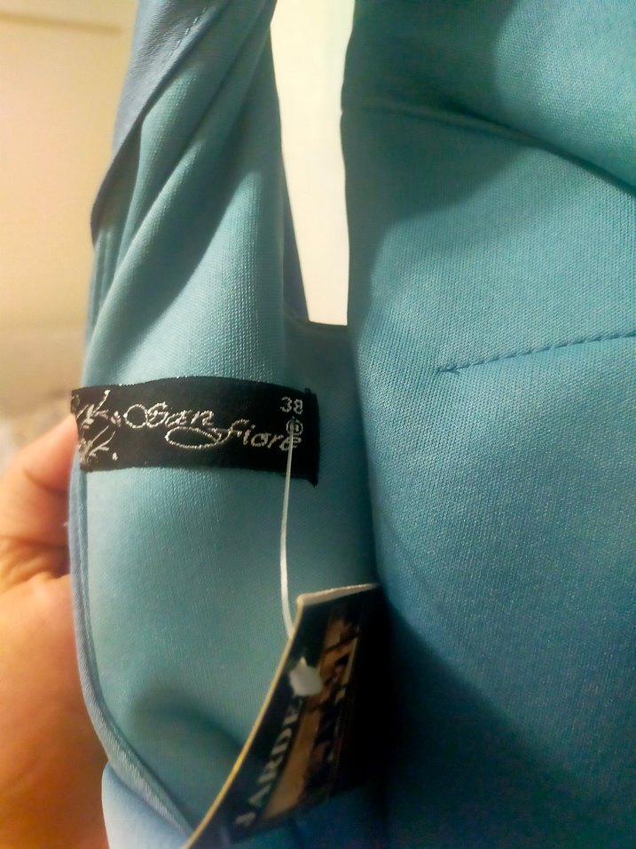 Drapeli V Yaka Uzun Mavi Abiye Elbise - Görsel 2