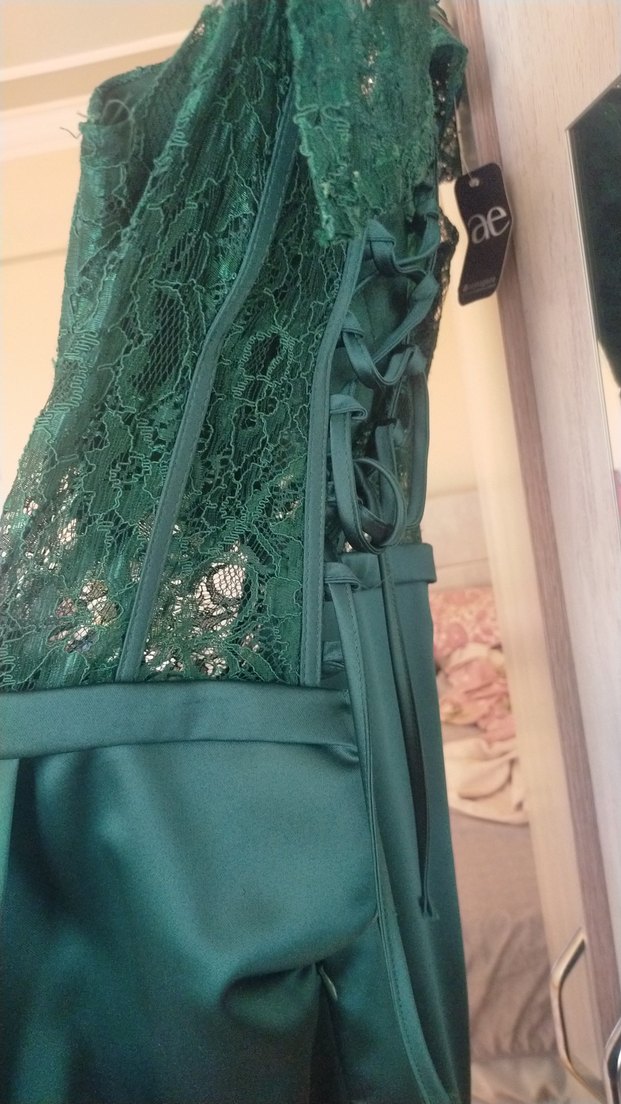 Yeşil İşlemeli Straplez Uzun Abiye Elbise - Görsel 3