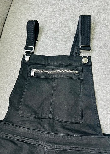 Siyah Kadın Denim Askılı Tulum - Görsel 2