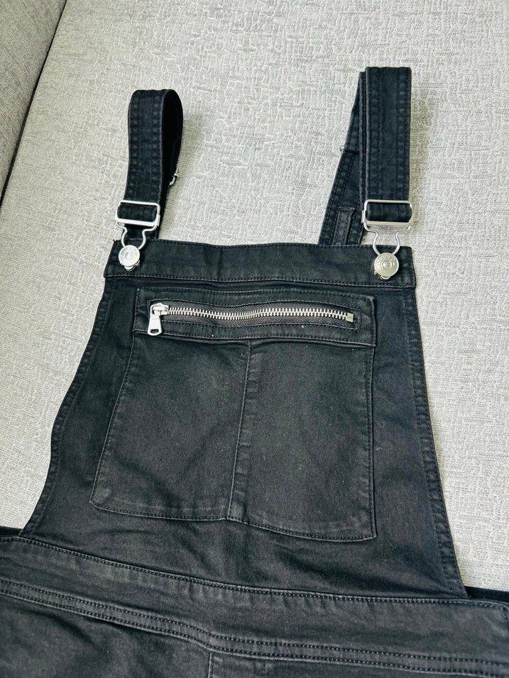 Siyah Kadın Denim Askılı Tulum - Görsel 2