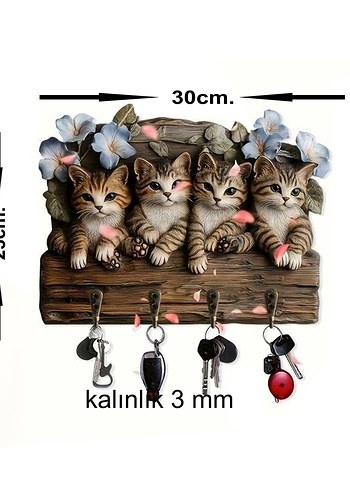 Dört Kedi Figürlü Anahtarlık Askısı - Görsel 4