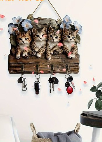 Dört Kedi Figürlü Anahtarlık Askısı - Görsel 3
