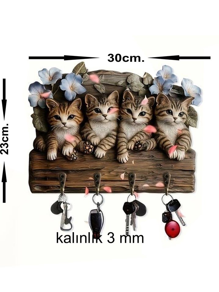 Dört Kedi Figürlü Anahtarlık Askısı - Görsel 4
