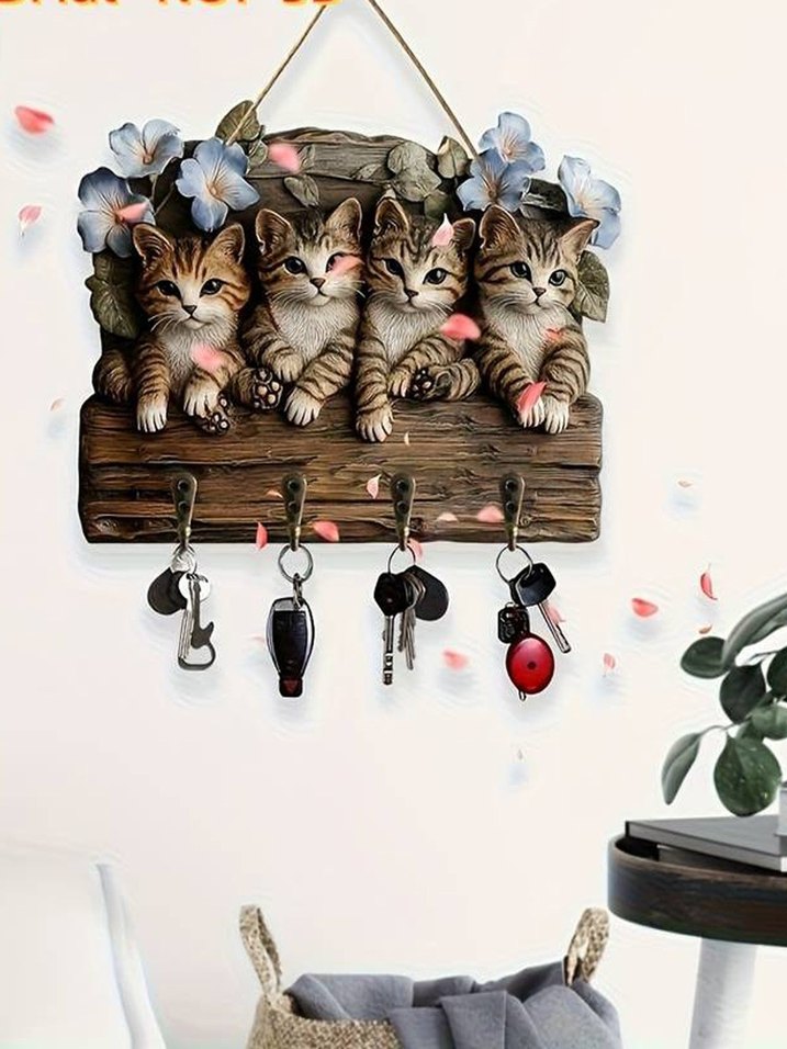 Dört Kedi Figürlü Anahtarlık Askısı - Görsel 3