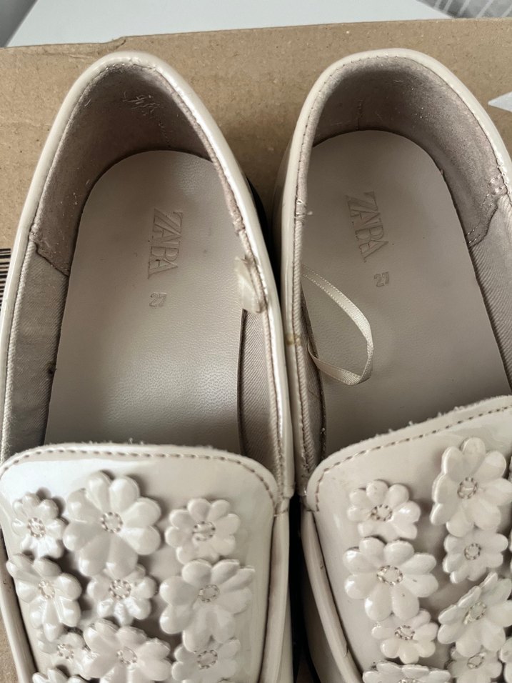 Bej Çiçekli  Kız çocuk Loafer Ayakkabı - Görsel 3