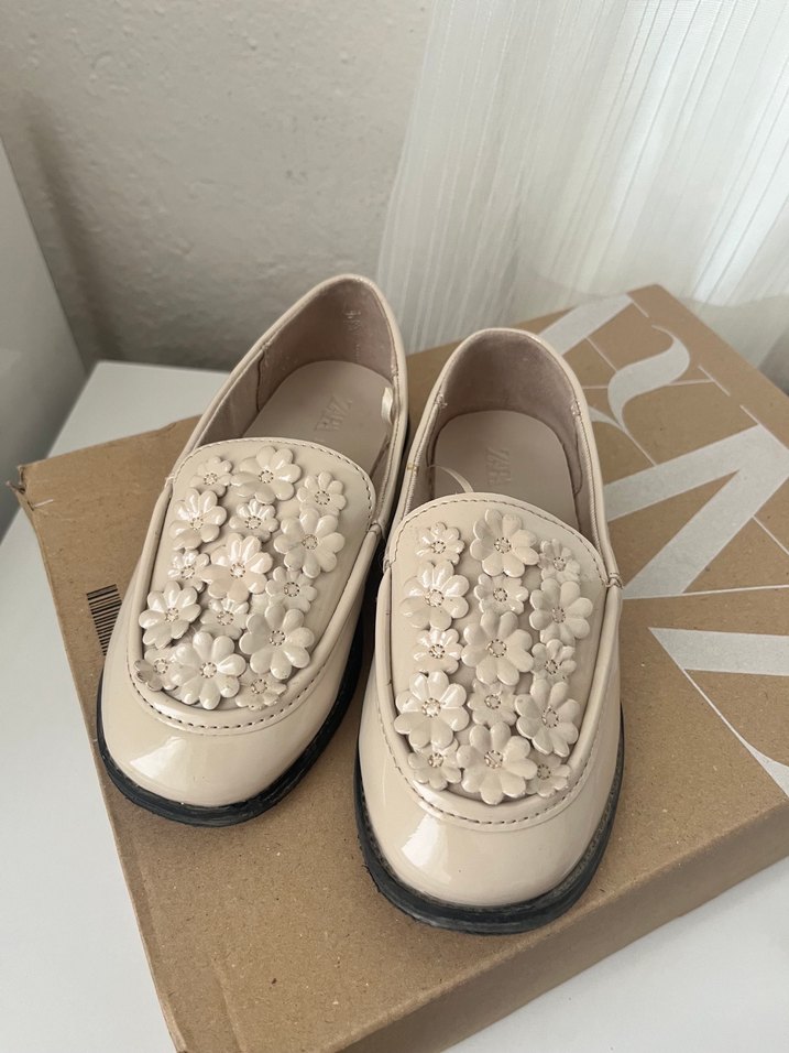 Bej Çiçekli  Kız çocuk Loafer Ayakkabı - Görsel 2