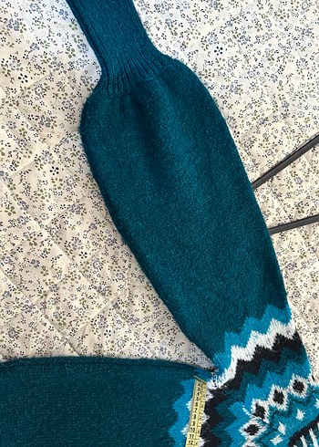 Bohem Tarz Turkuaz Örgü Yüksek Yakalı Kazak - Görsel 7