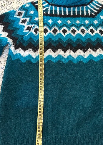 Bohem Tarz Turkuaz Örgü Yüksek Yakalı Kazak - Görsel 5