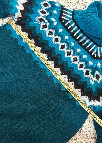 Bohem Tarz Turkuaz Örgü Yüksek Yakalı Kazak - Görsel 6