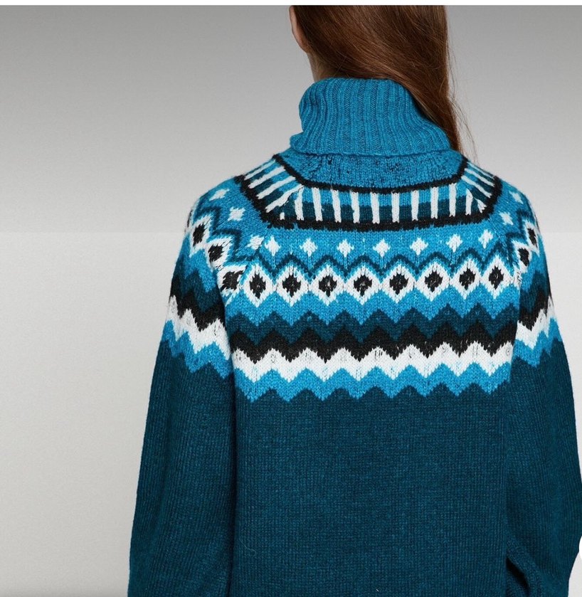 Bohem Tarz Turkuaz Örgü Yüksek Yakalı Kazak - Görsel 2