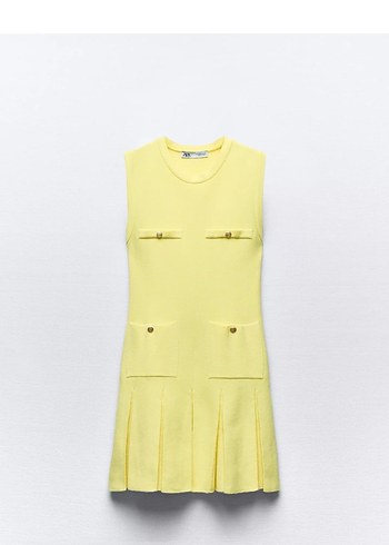 Sarı Düğmeli Kolsuz Midi Elbise - Görsel 2