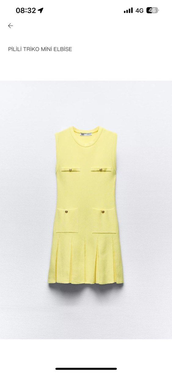 Sarı Düğmeli Kolsuz Midi Elbise - Görsel 2