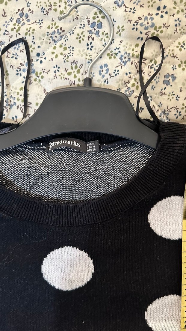 Siyah Beyaz Puantiyeli Salaş Triko Kazak - Görsel 5