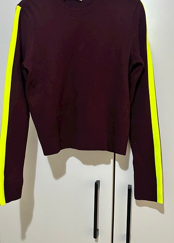 Bordo Çizgili Kadın Sweatshirt - Görsel 3