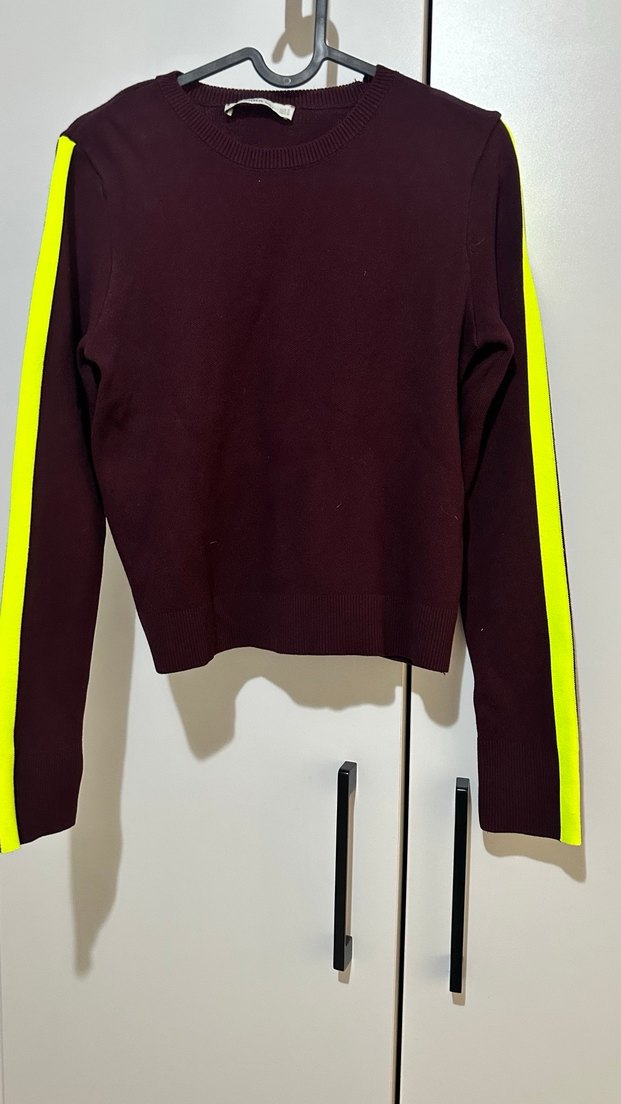 Bordo Çizgili Kadın Sweatshirt - Görsel 3