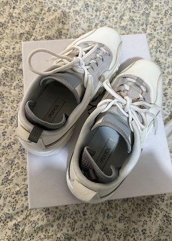 Beyaz Gri Platform Topuklu Kadın Spor Ayakkabı - Görsel 3