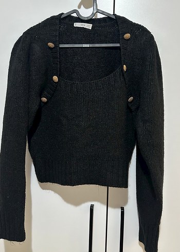 Siyah Kısa Örgü Hırka ve Atlet Takım - Görsel 3