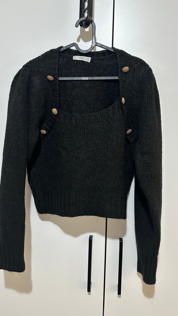 Siyah Kısa Örgü Hırka ve Atlet Takım - Görsel 3