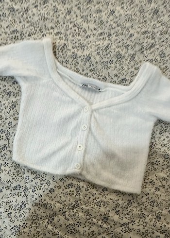 Beyaz V Yaka Uzun Kollu Crop Top - Görsel 5