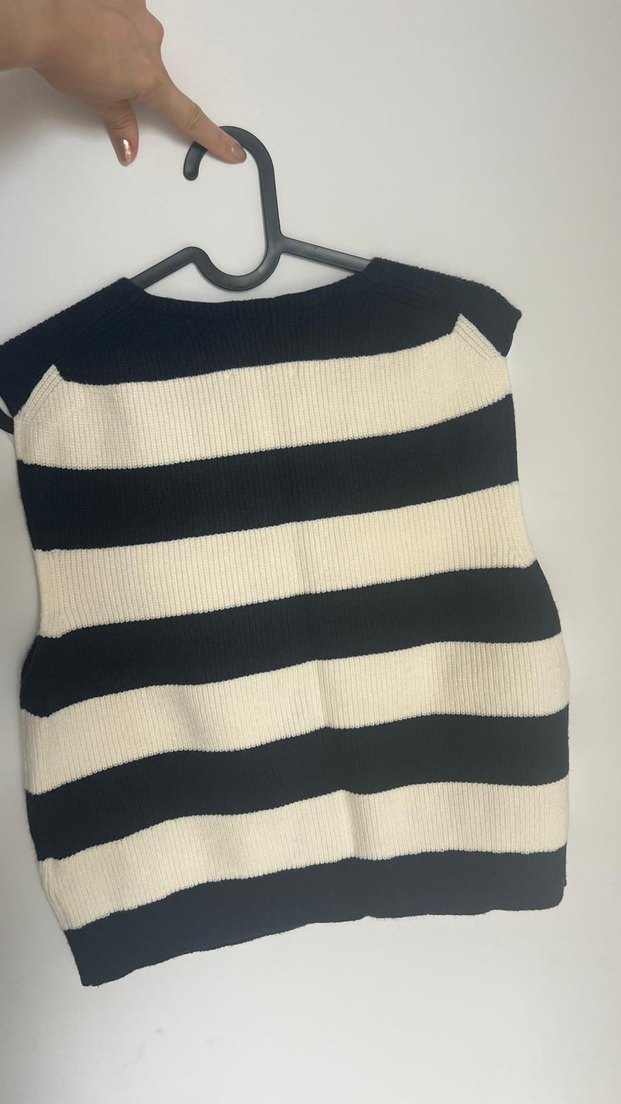 Kadın Çizgili Triko Yelek - Görsel 3