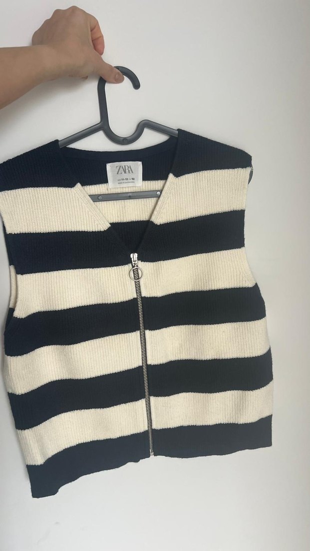 Kadın Çizgili Triko Yelek - Görsel 2