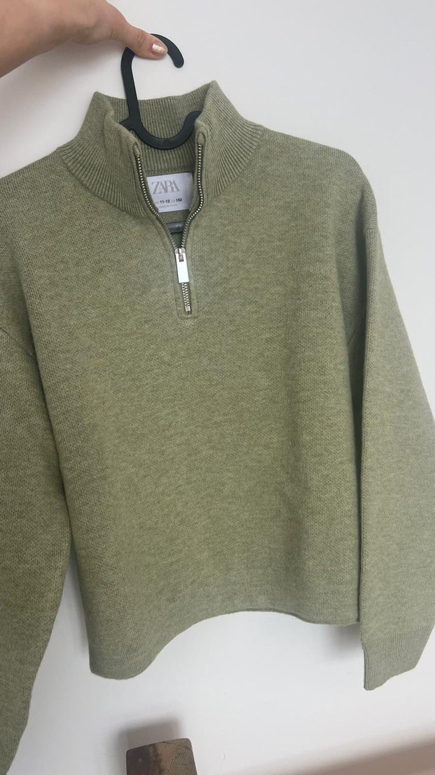 Kadın Bej Yünlü Yarım Fermuarlı Kazak - Görsel 4