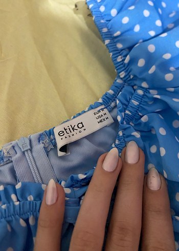 Mavi Puantiyeli V Yaka Mini Elbise - Görsel 2