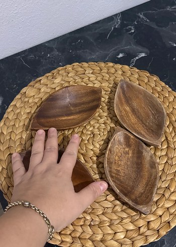 Bohem Tarzı Kahverengi Ahşap Tabak Seti - Görsel 3