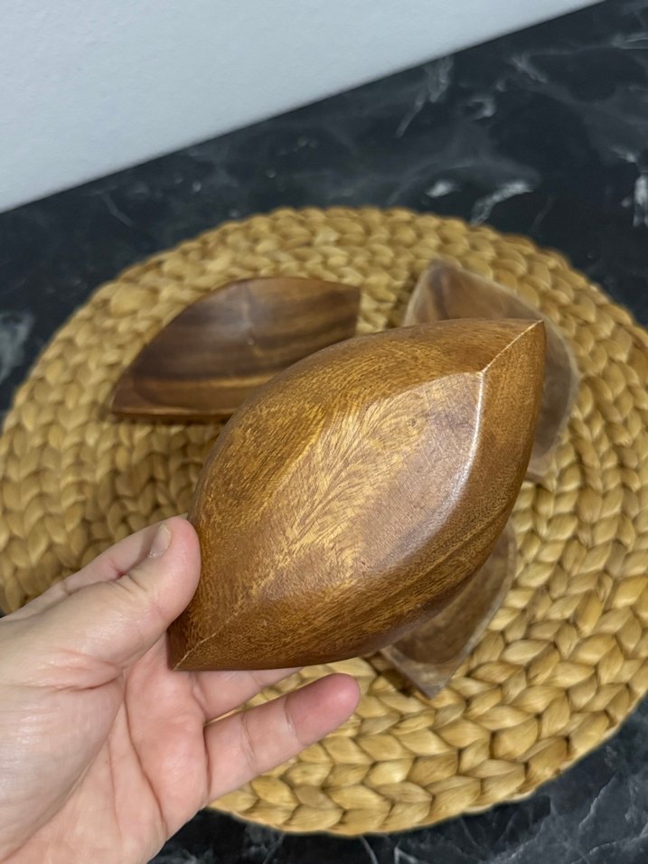 Bohem Tarzı Kahverengi Ahşap Tabak Seti - Görsel 2