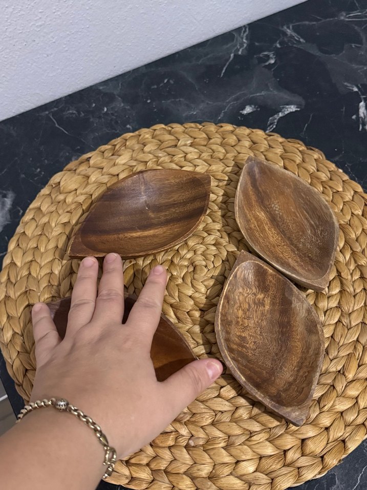 Bohem Tarzı Kahverengi Ahşap Tabak Seti - Görsel 3