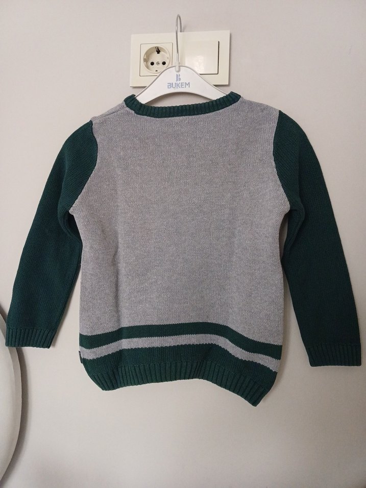 Gri Fil Desenli Triko Erkek Çocuk Kazak - Görsel 2